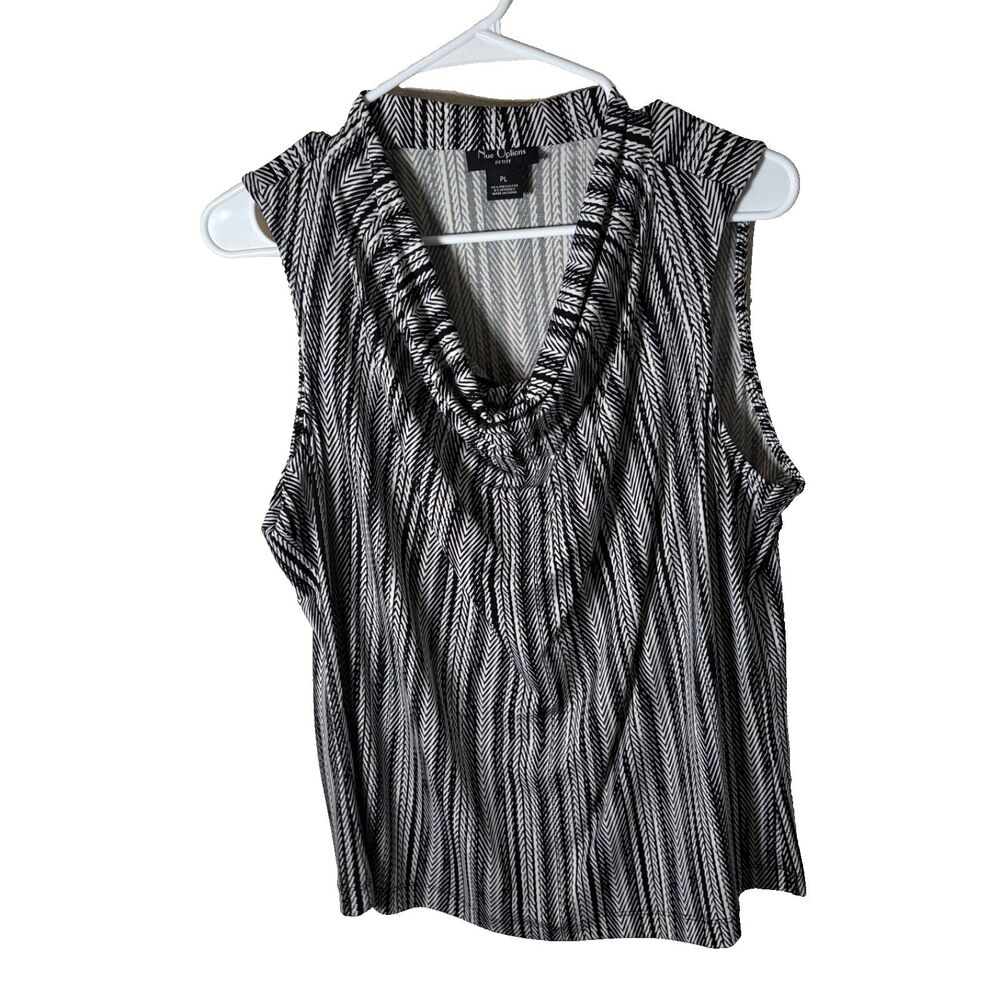 Nue Options Tank Top Women's Petite Large Cowl Neck Career Printed Shirt
